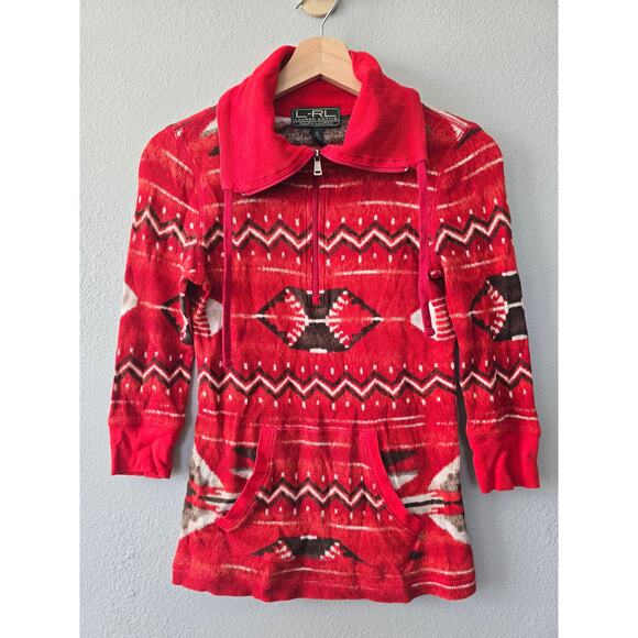 Lauren Active Ralph Lauren Red Tribal Print Zip Jacket XS – Vented Knit Winter - Picture 1 of 6